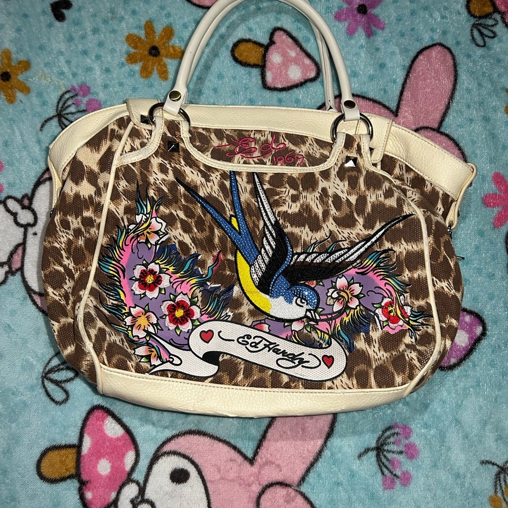 Ed Hardy leopard rhinestone Tote Bag